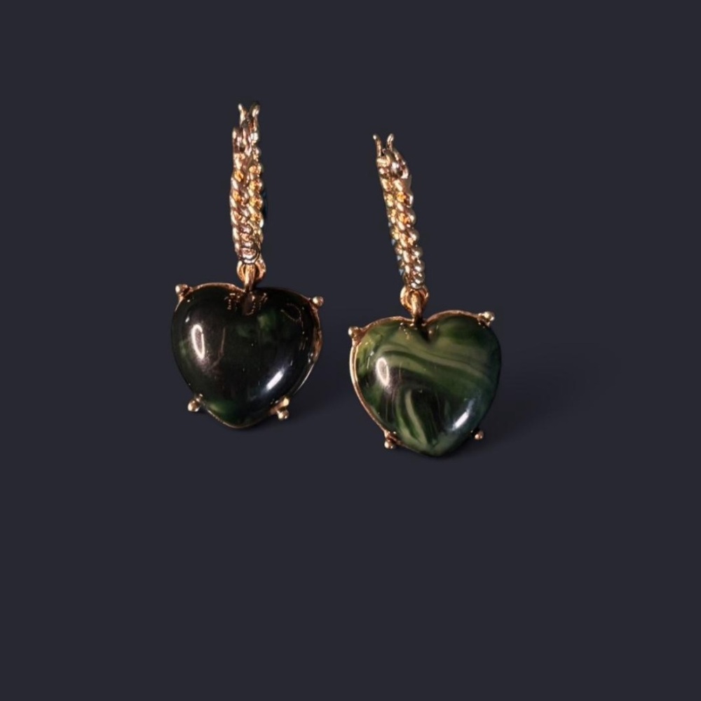 Heart shape Malachite gold twist earring set